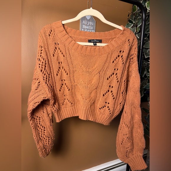 Love Tree Womens Oversized Cropped Orange Rust Knit Sweater W Balloon Sleeves S - Picture 3 of 12